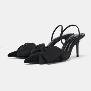 Zara Black Bow Slingback Heels